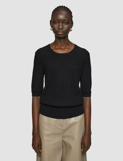 JOSEPH Fashion Women Gradient Stitch Round Neck Top Black