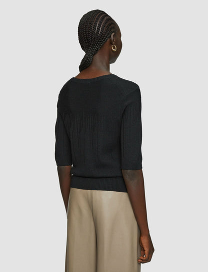 JOSEPH Fashion Women Gradient Stitch Round Neck Top Black
