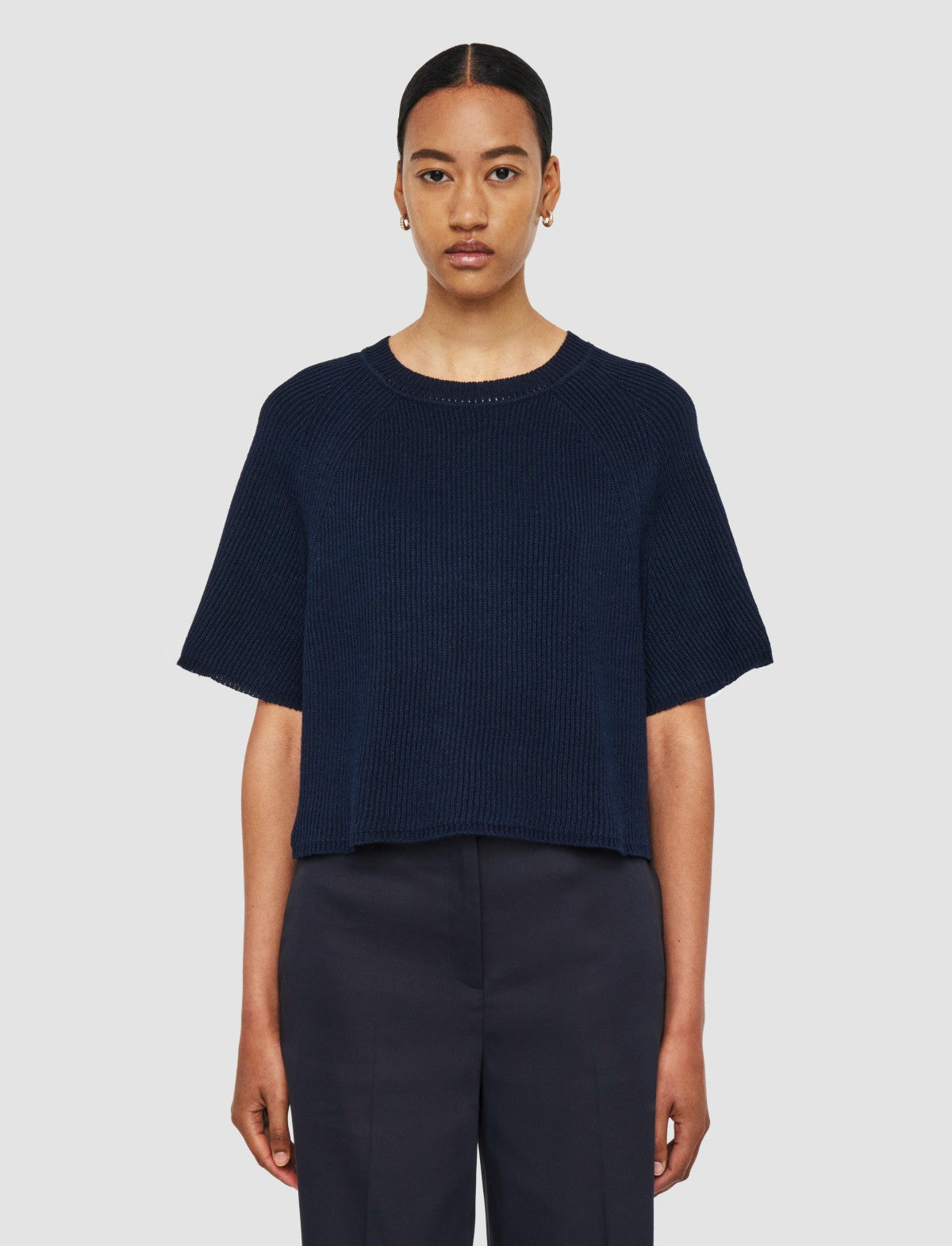 JOSEPH Fashion Women Linen Blend Knit Top Navy