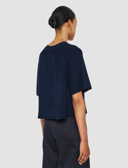 JOSEPH Fashion Women Linen Blend Knit Top Navy