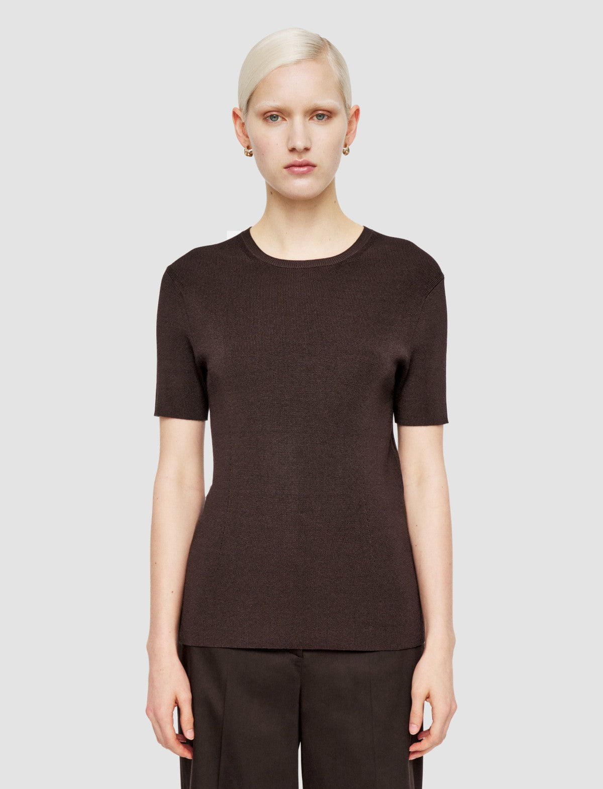 JOSEPH Fashion Women Satiny Rib Knit Top Ebony
