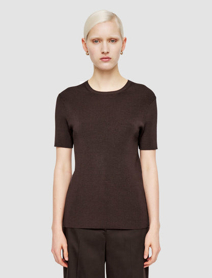 JOSEPH Fashion Women Satiny Rib Knit Top Ebony
