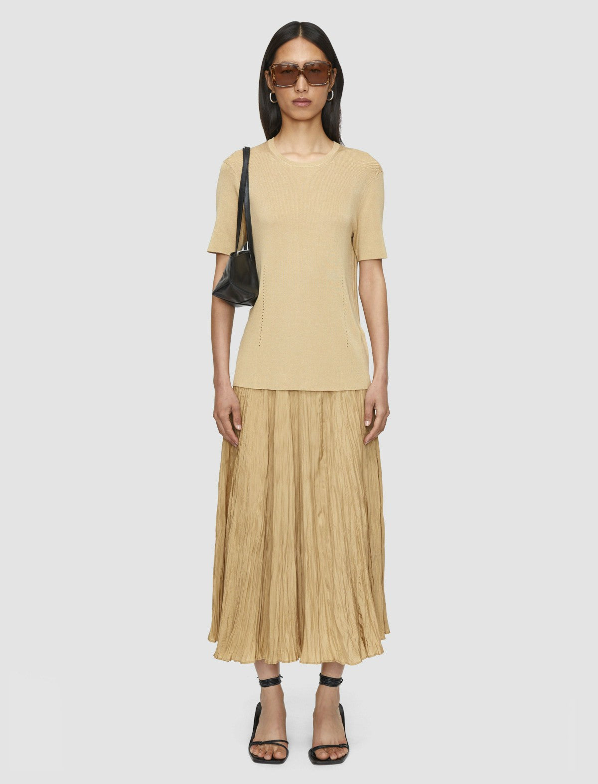 JOSEPH Fashion Women Satiny Rib Knit Top Desert Sand