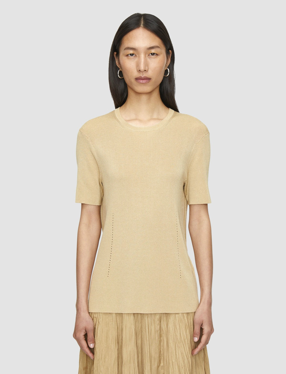 JOSEPH Fashion Women Satiny Rib Knit Top Desert Sand