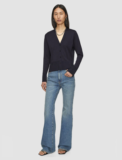 JOSEPH Fashion Women Jersey Habotai Silk Cardigan Navy