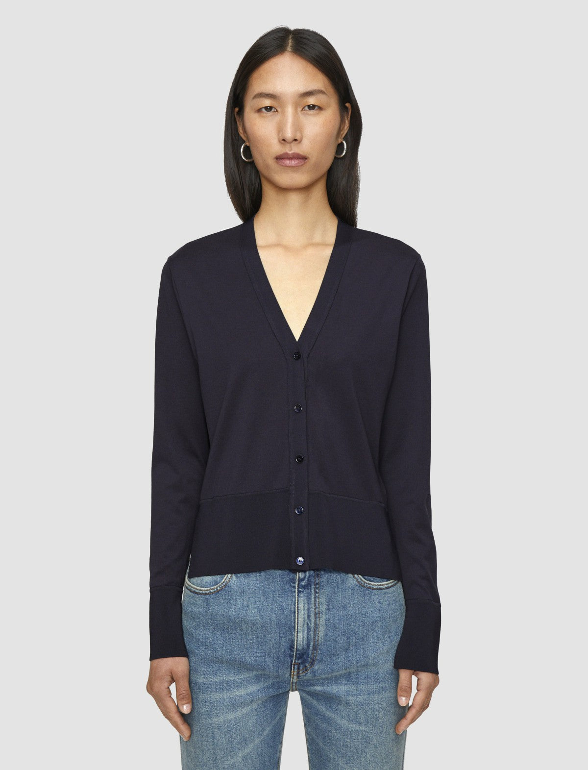 JOSEPH Fashion Women Jersey Habotai Silk Cardigan Navy