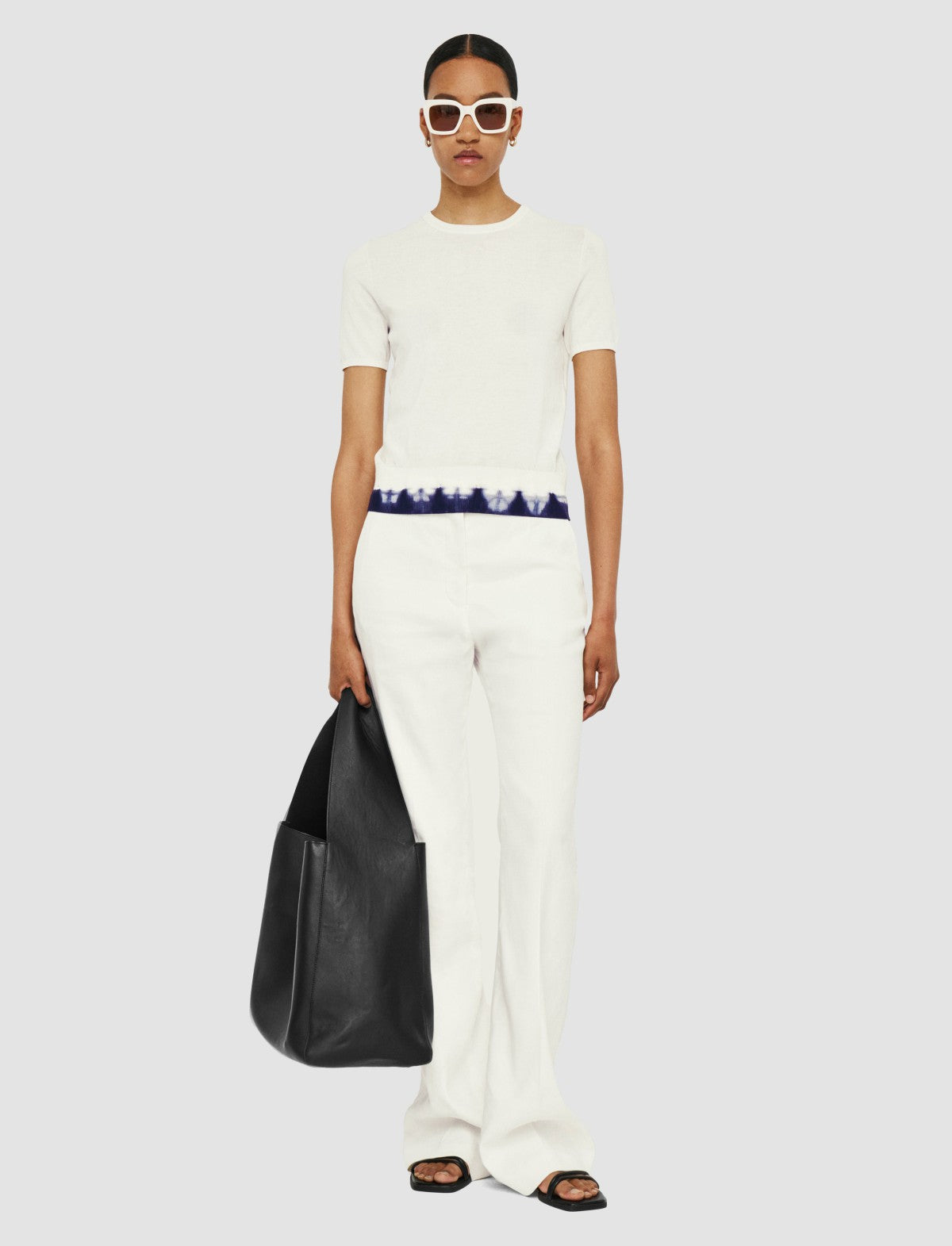 JOSEPH Fashion Women Silk Cotton Knit Top Ivory/Navy