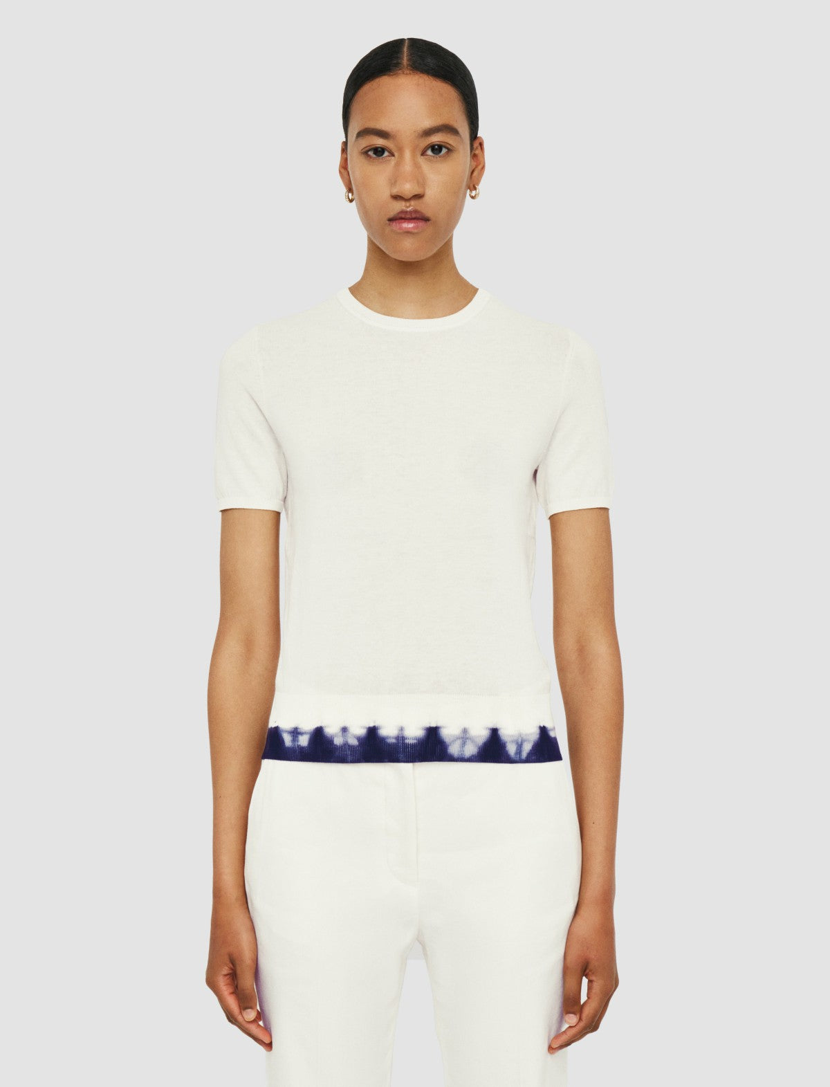 JOSEPH Fashion Women Silk Cotton Knit Top Ivory/Navy