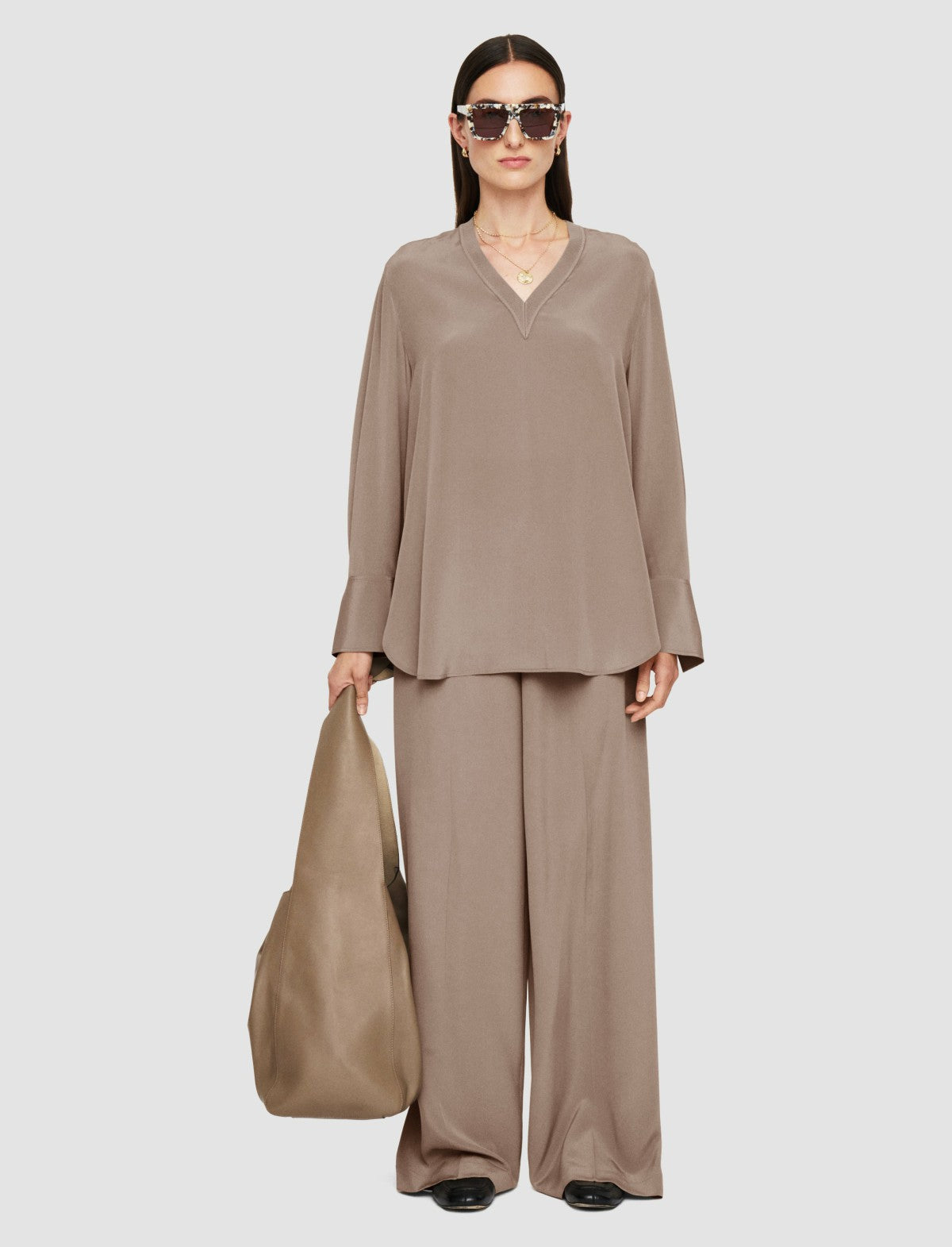 JOSEPH Fashion Women Miller Crepe de Soie Silk Blouse Escargot