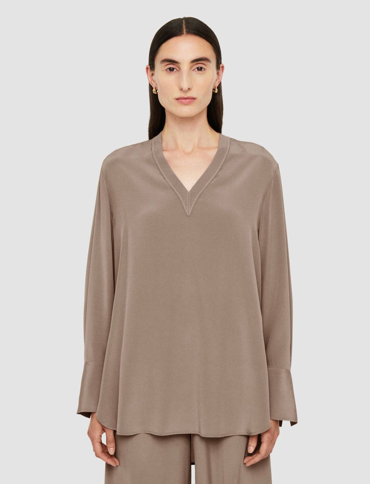 JOSEPH Fashion Women Miller Crepe de Soie Silk Blouse Escargot