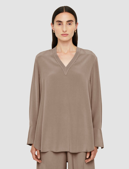 JOSEPH Fashion Women Miller Crepe de Soie Silk Blouse Escargot
