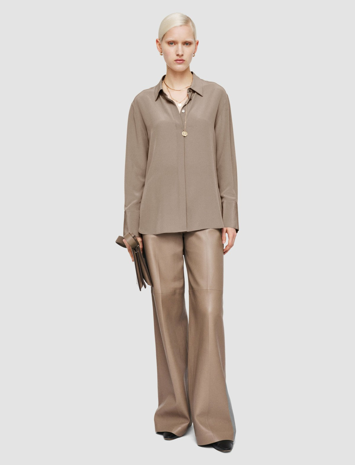 JOSEPH Fashion Women Bold Crepe de Soie Silk Blouse Escargot