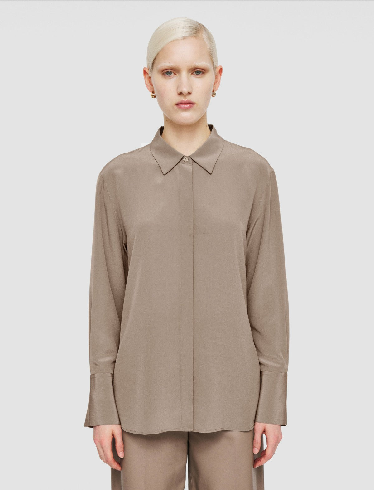JOSEPH Fashion Women Bold Crepe de Soie Silk Blouse Escargot
