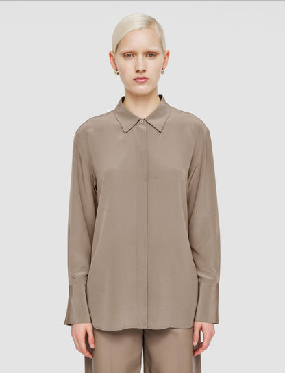 JOSEPH Fashion Women Bold Crepe de Soie Silk Blouse Escargot