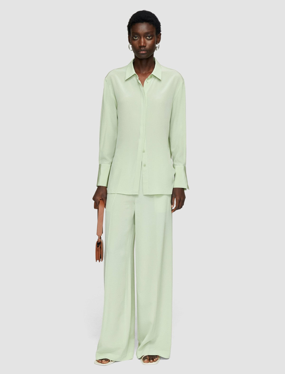 JOSEPH Fashion Women Bold Crepe de Soie Silk Blouse Matcha