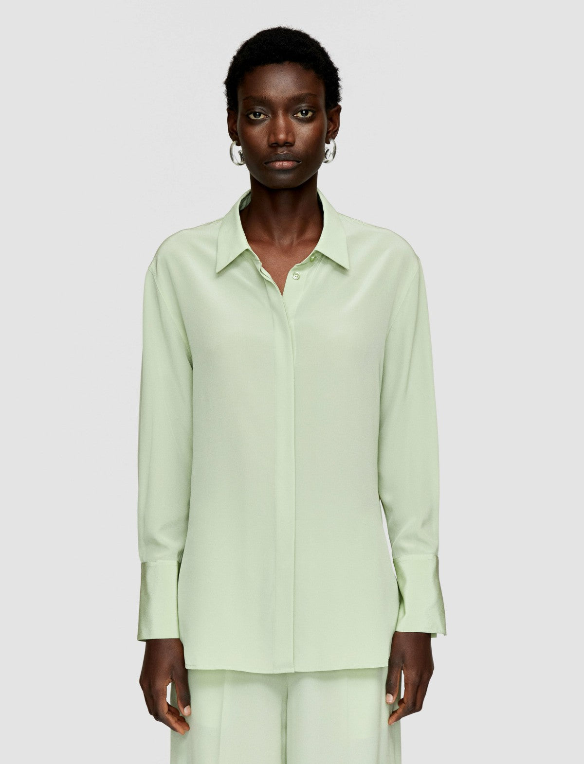 JOSEPH Fashion Women Bold Crepe de Soie Silk Blouse Matcha