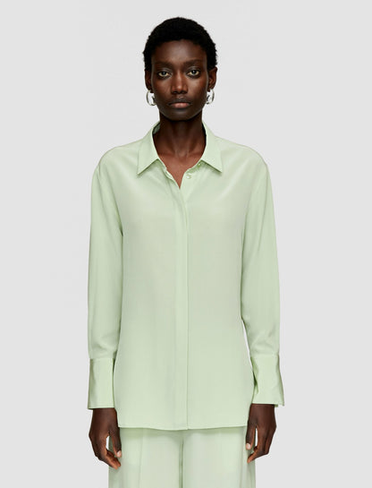 JOSEPH Fashion Women Bold Crepe de Soie Silk Blouse Matcha