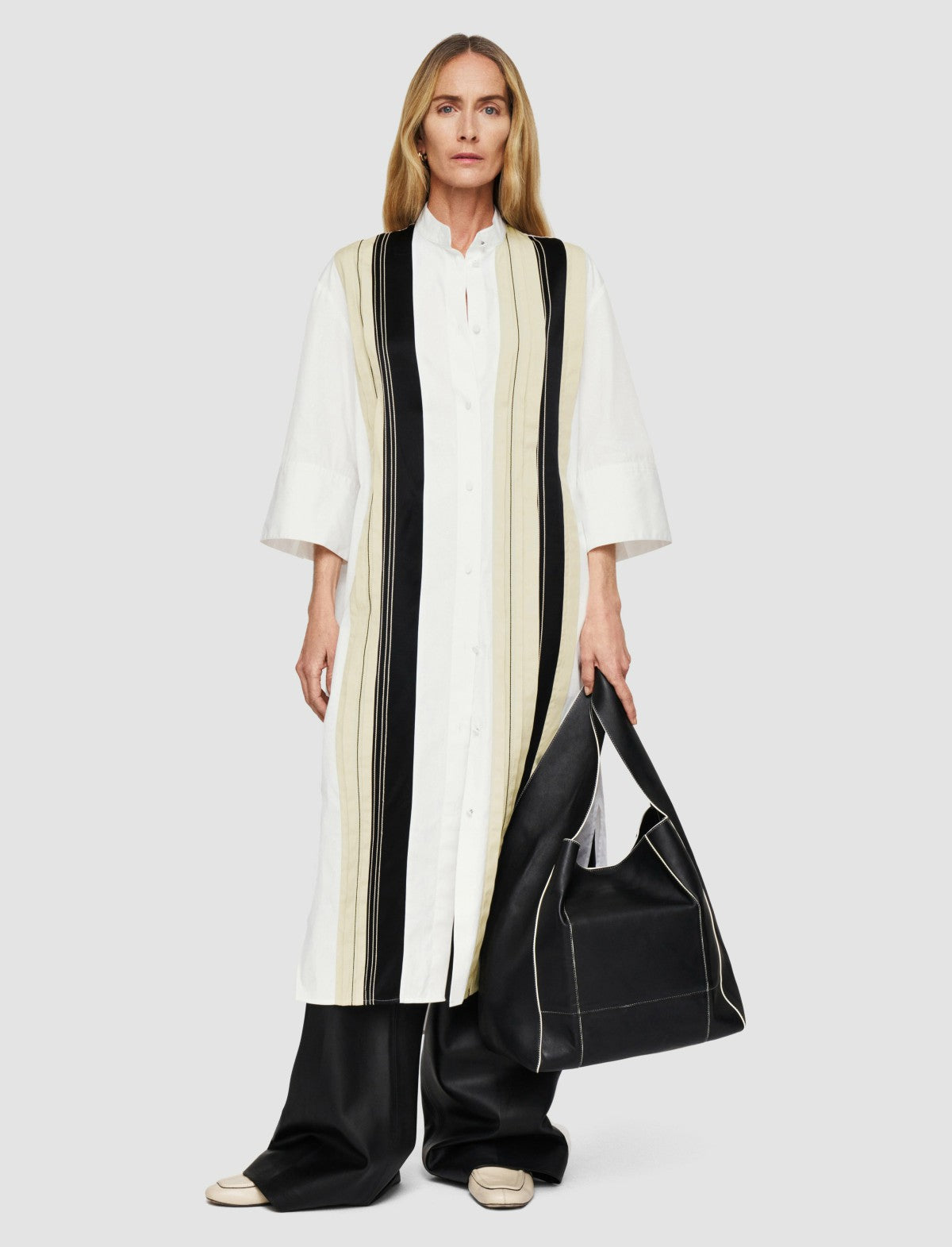 JOSEPH Fashion Women Mederic Poplin Colour Block Dress Black/White/Quail
