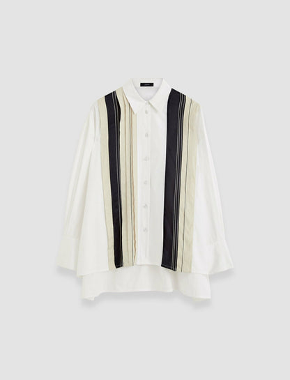 JOSEPH Fashion Women Bacar Poplin Colour Block Shirt. Black/White/Quail