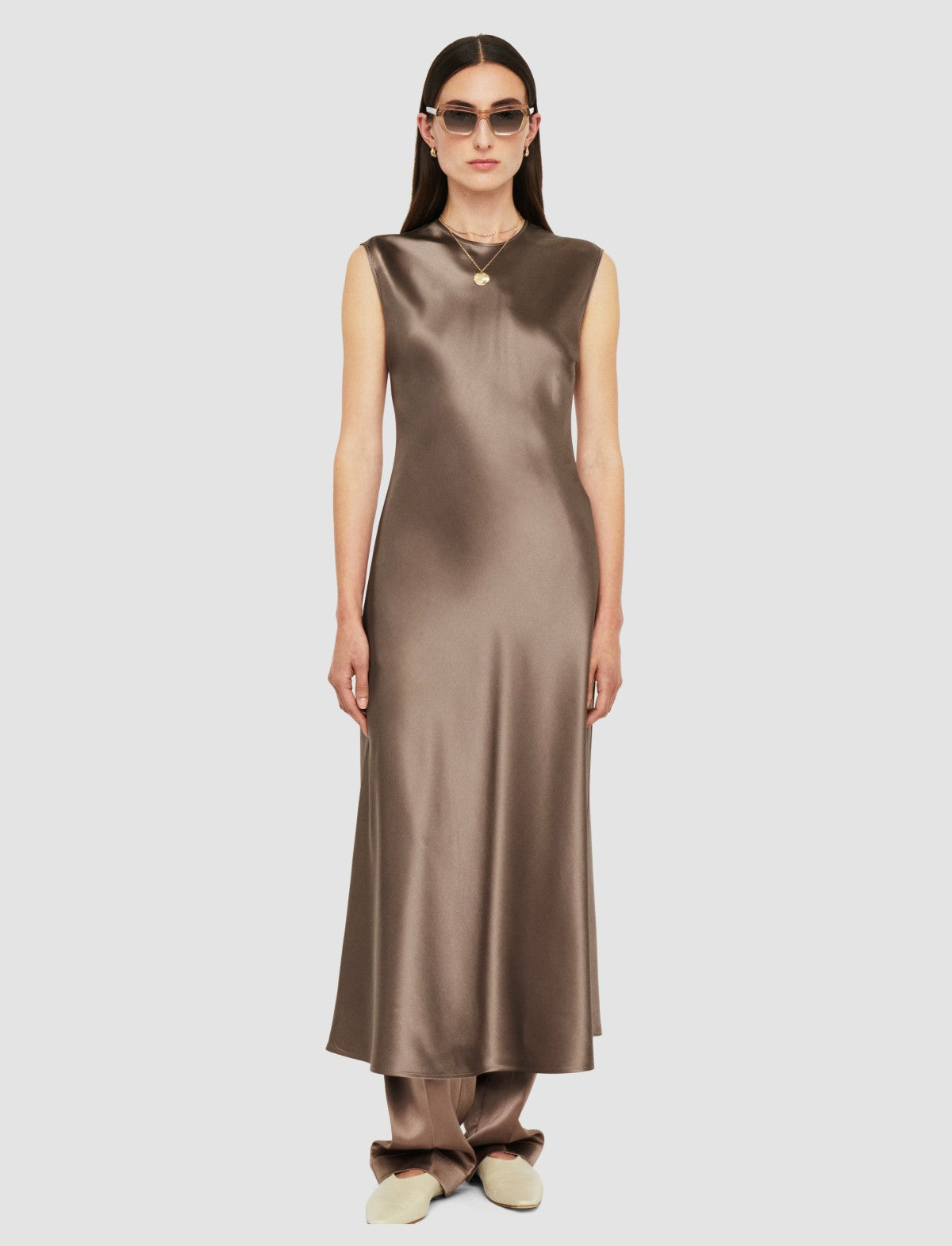 JOSEPH Fashion Women Garnier Silk Satin Dress Escargot
