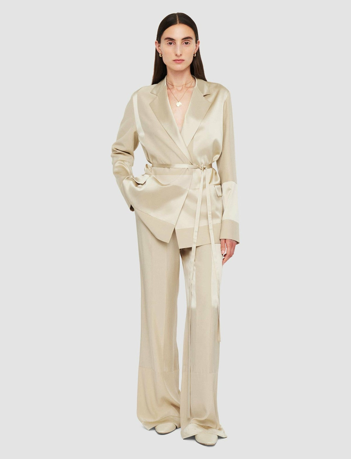 JOSEPH Fashion Women Amelia Shiny Matte Satin Jacket Quail