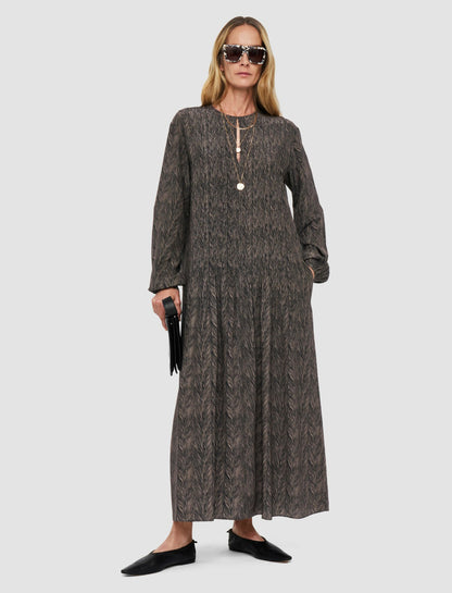 JOSEPH Fashion Women Sibelle Crepe de Chine Print Silk Dress Black/Escargot