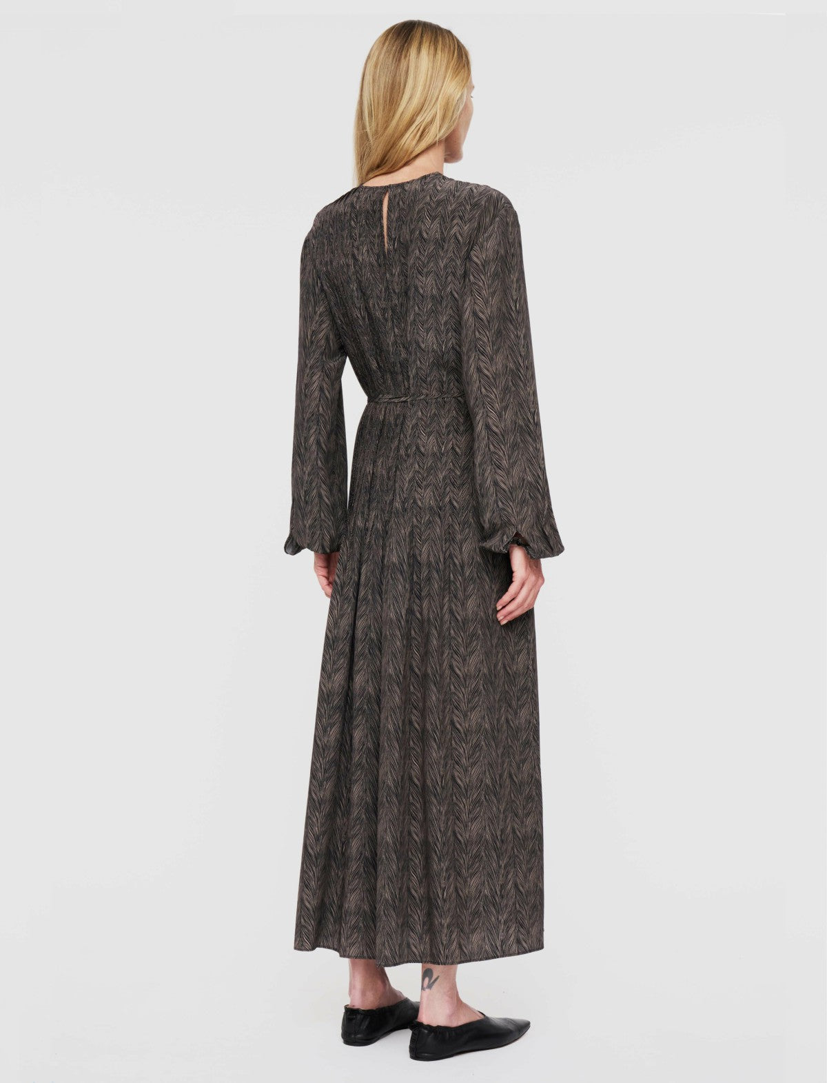 JOSEPH Fashion Women Sibelle Crepe de Chine Print Silk Dress Black/Escargot