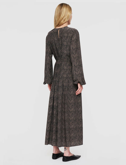 JOSEPH Fashion Women Sibelle Crepe de Chine Print Silk Dress Black/Escargot