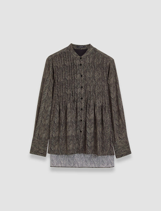 JOSEPH Fashion Women Albin Crepe de Chine Print Silk Blouse Black/Escargot