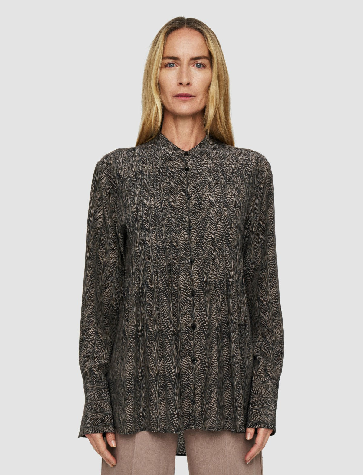 JOSEPH Fashion Women Albin Crepe de Chine Print Silk Blouse Black/Escargot