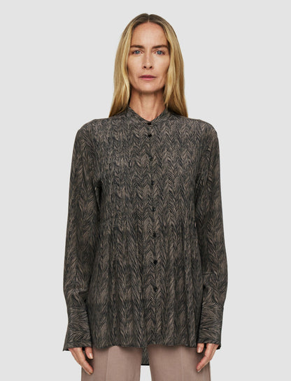 JOSEPH Fashion Women Albin Crepe de Chine Print Silk Blouse Black/Escargot