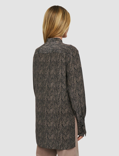 JOSEPH Fashion Women Albin Crepe de Chine Print Silk Blouse Black/Escargot