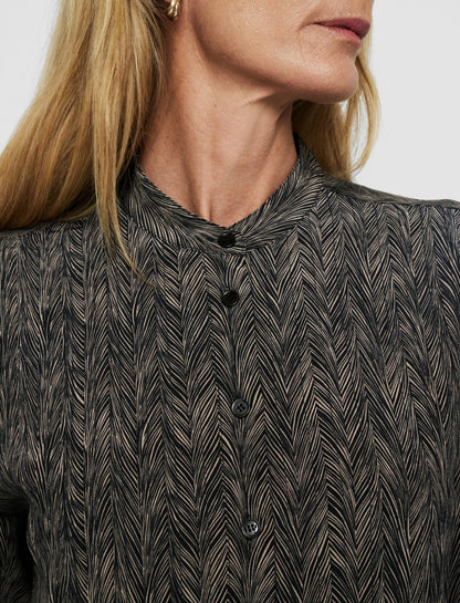 JOSEPH Fashion Women Albin Crepe de Chine Print Silk Blouse Black/Escargot