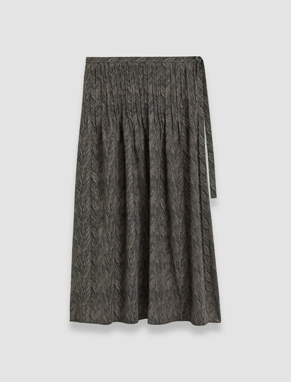 JOSEPH Fashion Women Lavy Crepe de Chine Print Silk Skirt Black/Escargot