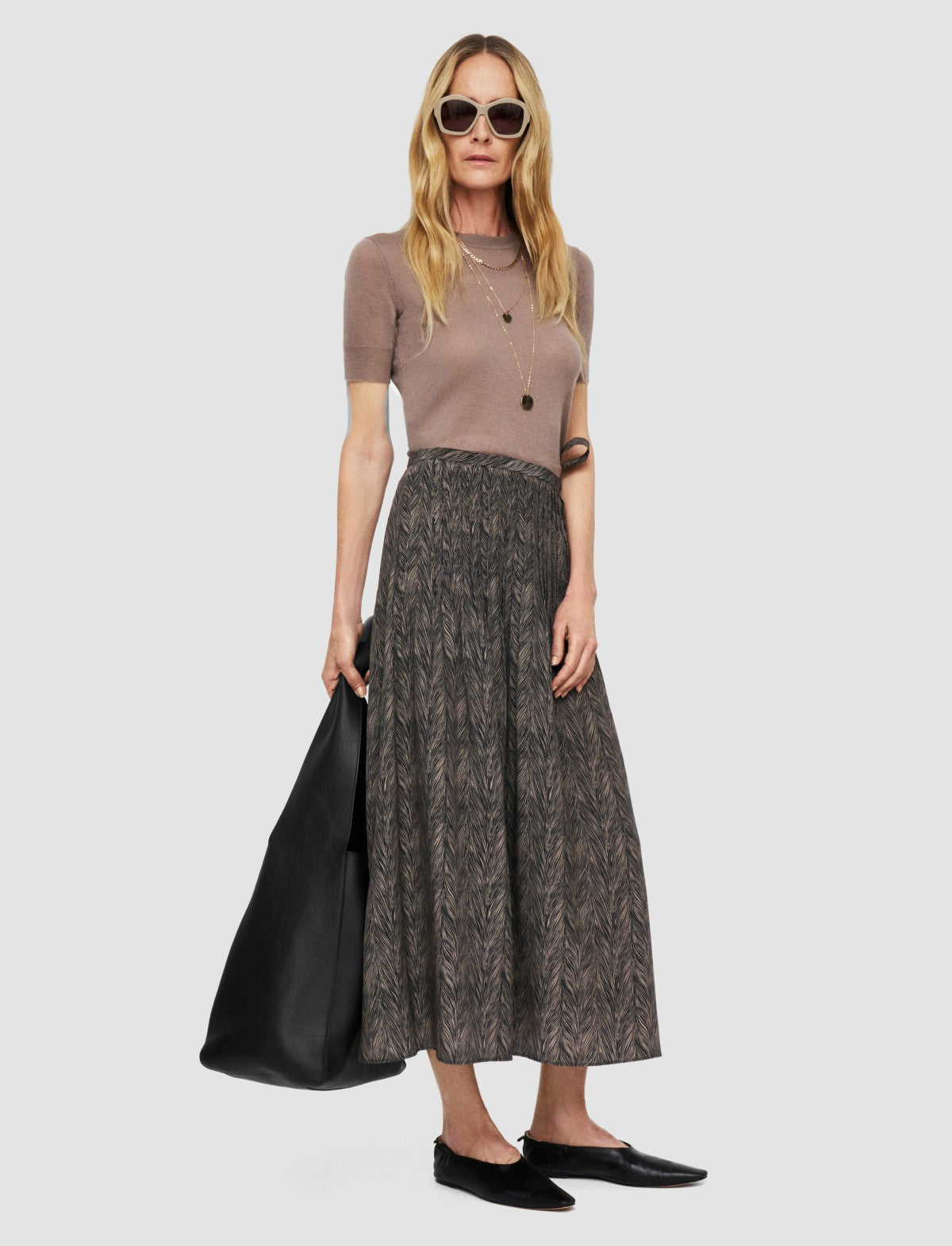 JOSEPH Fashion Women Lavy Crepe de Chine Print Silk Skirt Black/Escargot
