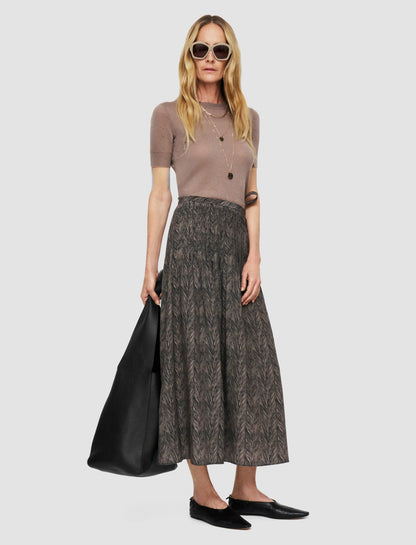 JOSEPH Fashion Women Lavy Crepe de Chine Print Silk Skirt Black/Escargot