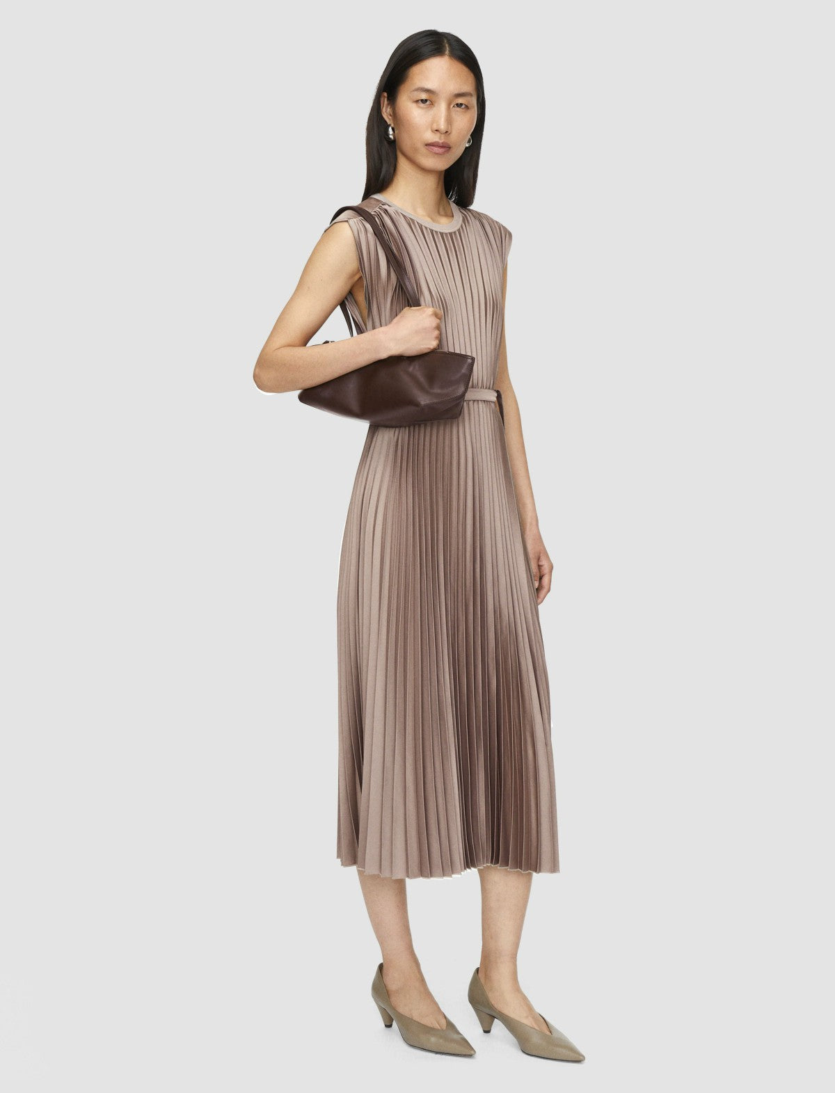 JOSEPH Fashion Women Volta Knit Weave Plissé Dress Escargot