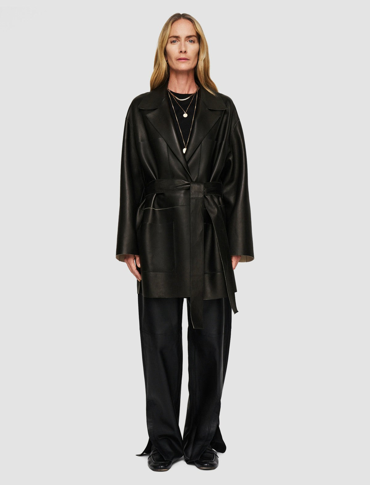 JOSEPH Fashion Women Tison Bonded Leather Jacket Black