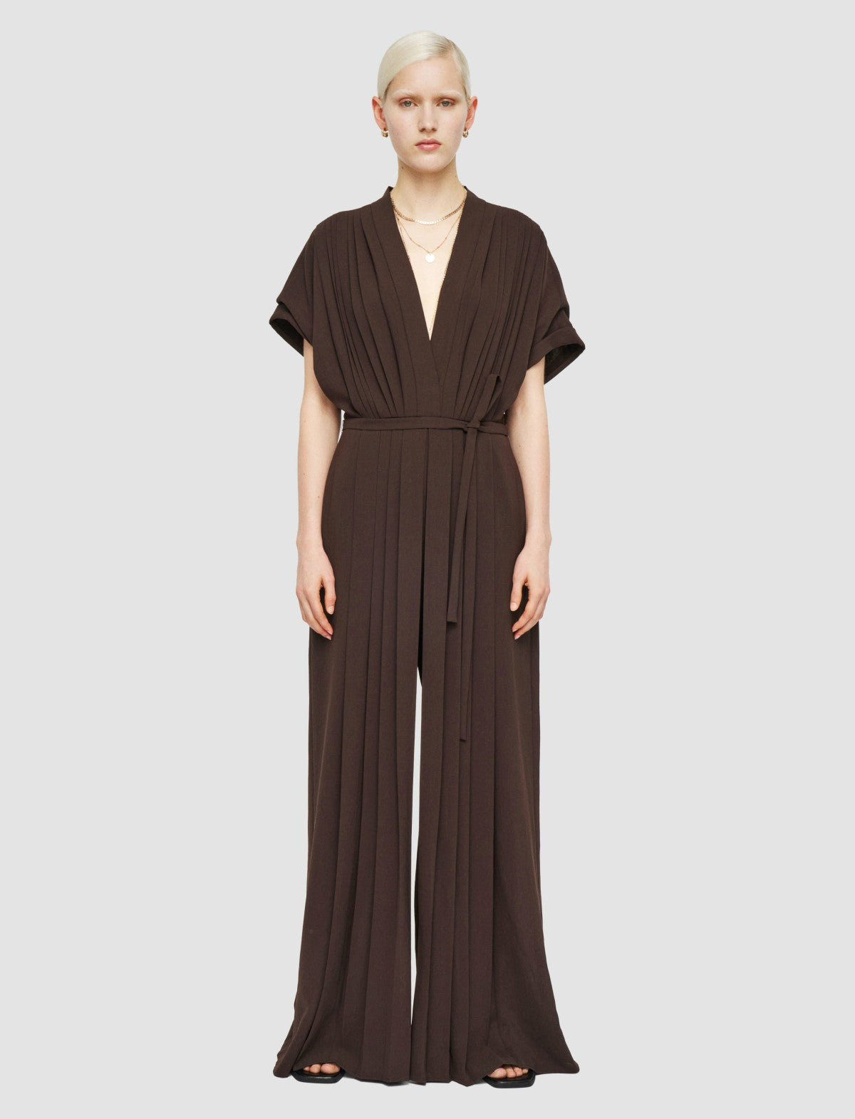 JOSEPH Fashion Women Sofia Airy Plissé Jumpsuit Ebony