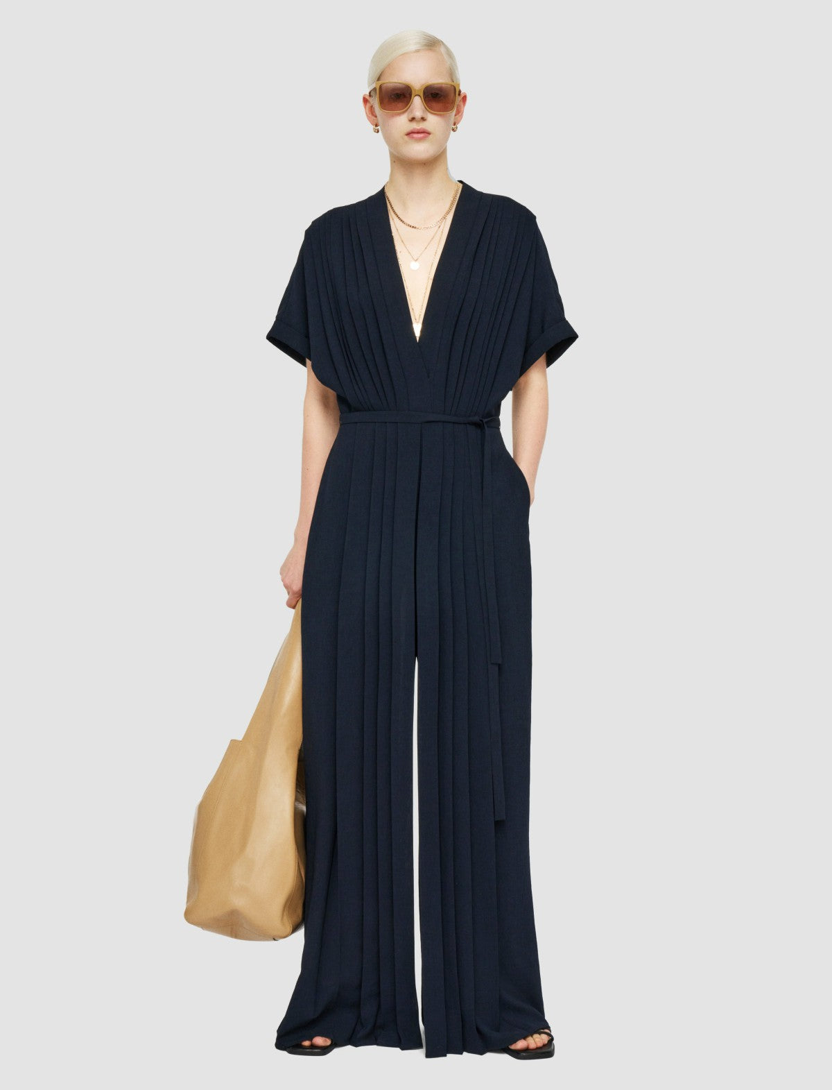 JOSEPH Fashion Women Sofia Airy Plissé Jumpsuit Navy