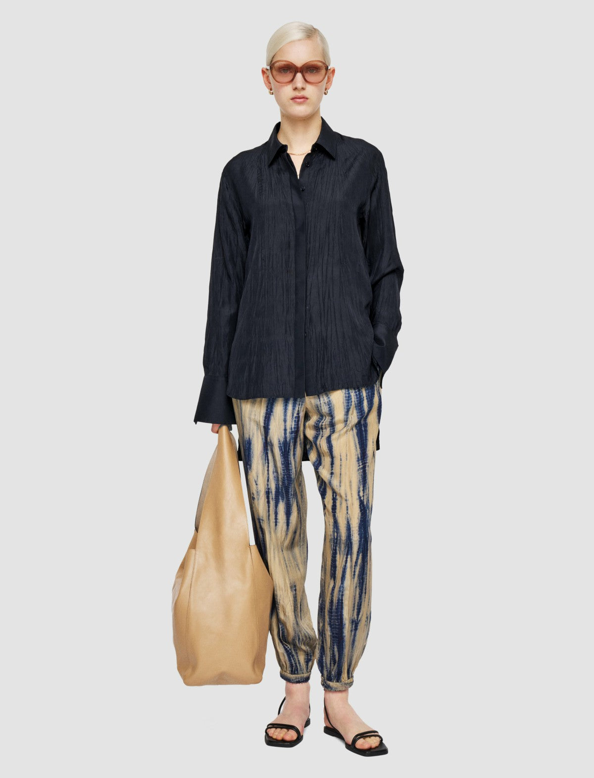 JOSEPH Fashion Women Bold Habotai Silk Blouse Navy