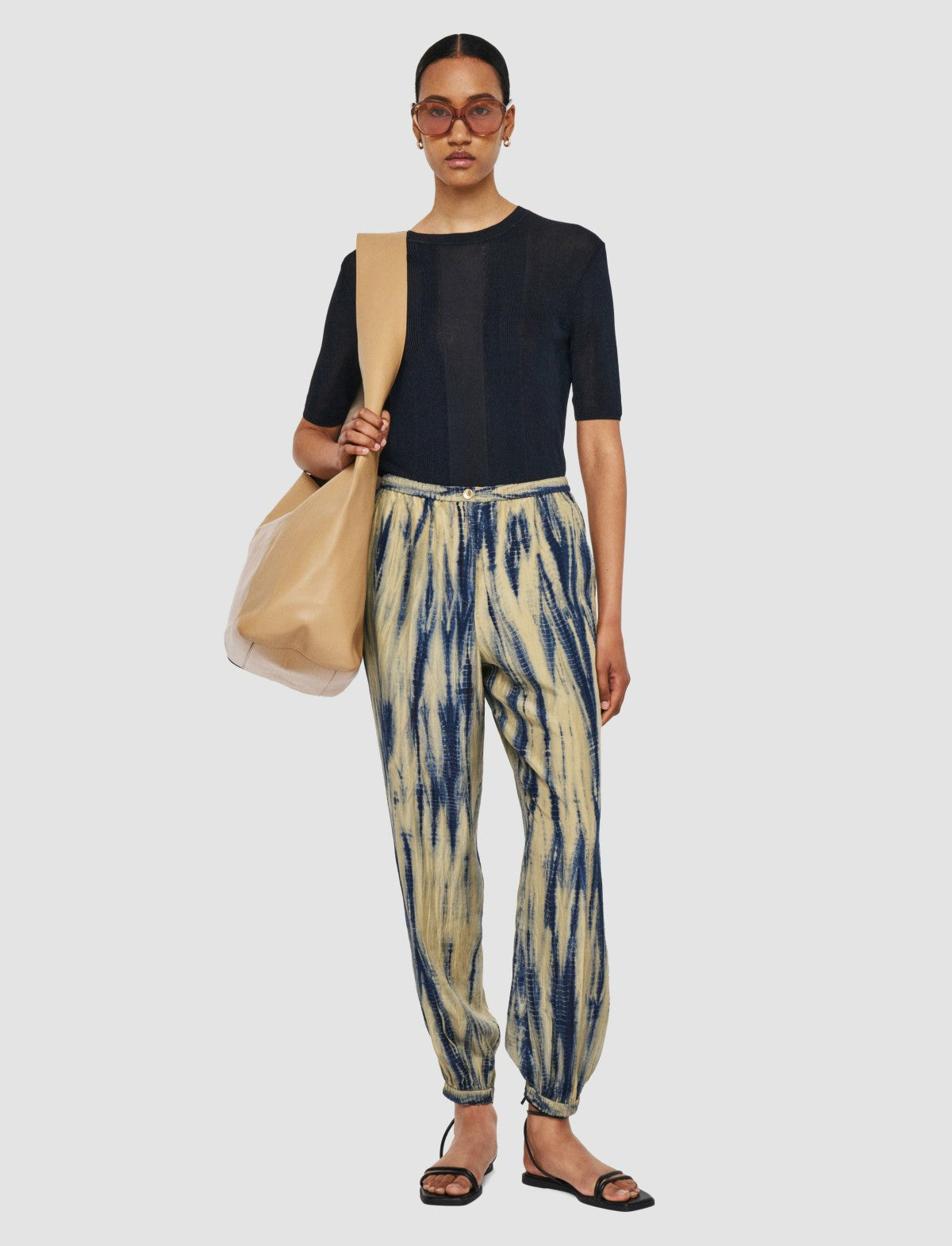 JOSEPH Fashion Women Taio Tie Dye Silk Trousers Desert Sand/Navy