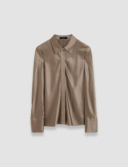JOSEPH Fashion Women Brunel Silk Satin Blouse Escargot