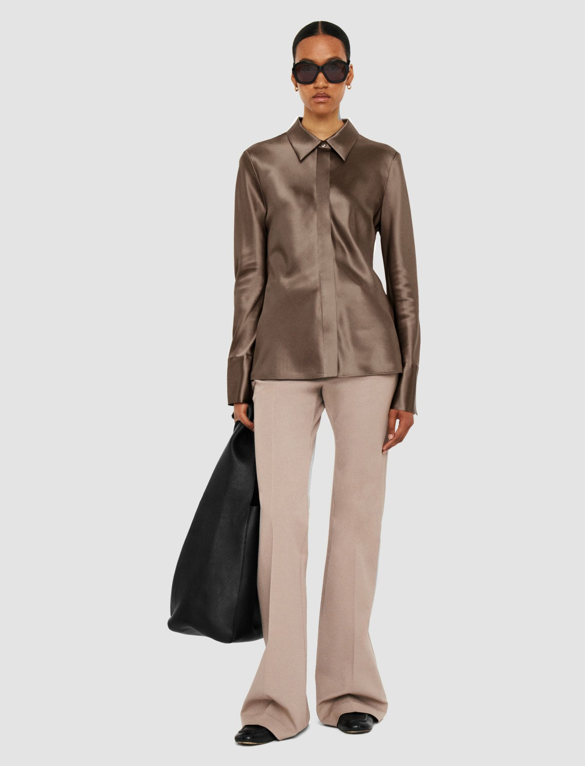 JOSEPH Fashion Women Brunel Silk Satin Blouse Escargot