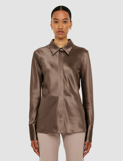 JOSEPH Fashion Women Brunel Silk Satin Blouse Escargot