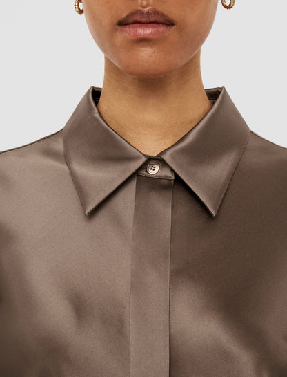 JOSEPH Fashion Women Brunel Silk Satin Blouse Escargot