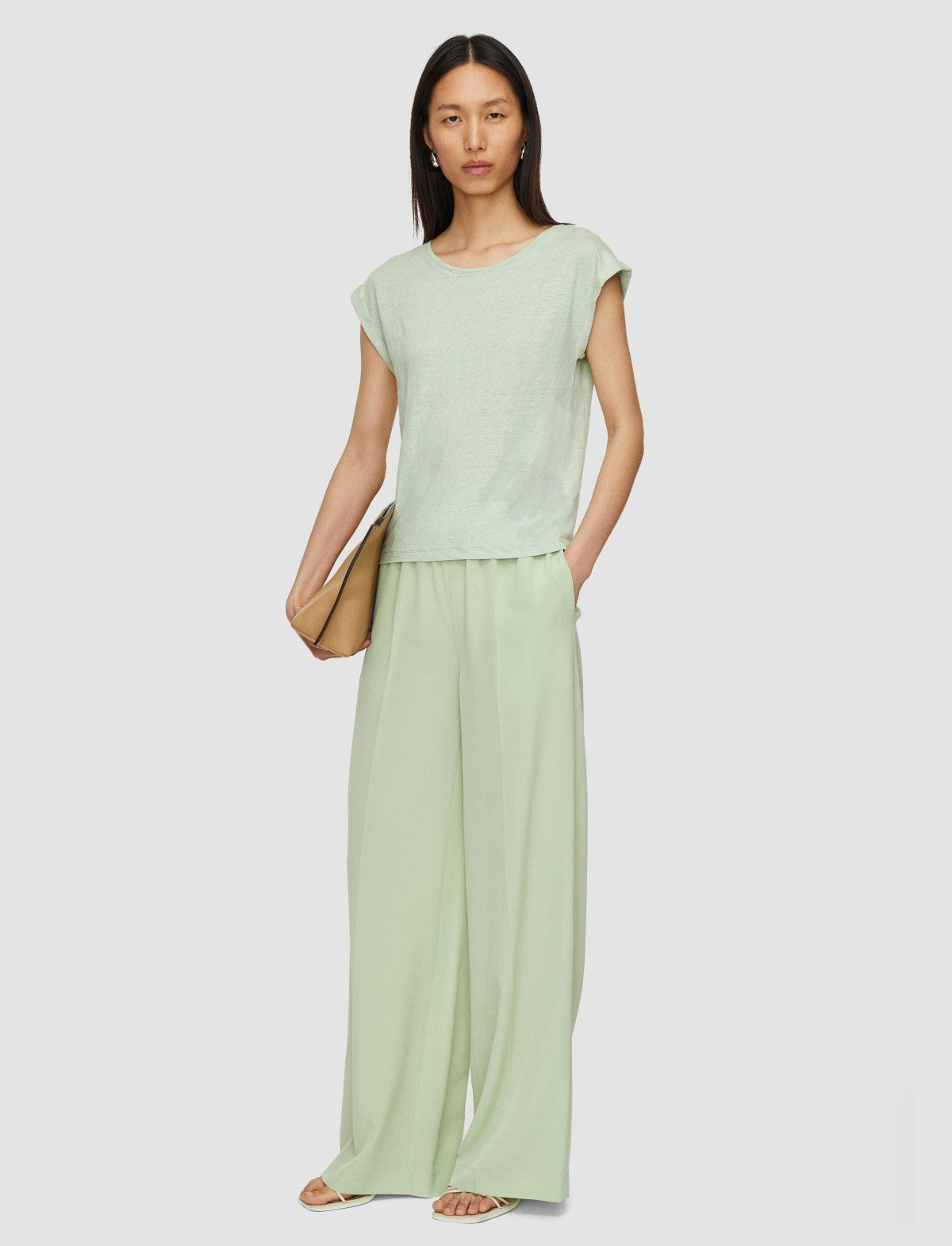 JOSEPH Fashion Women Linen Jersey Top Matcha