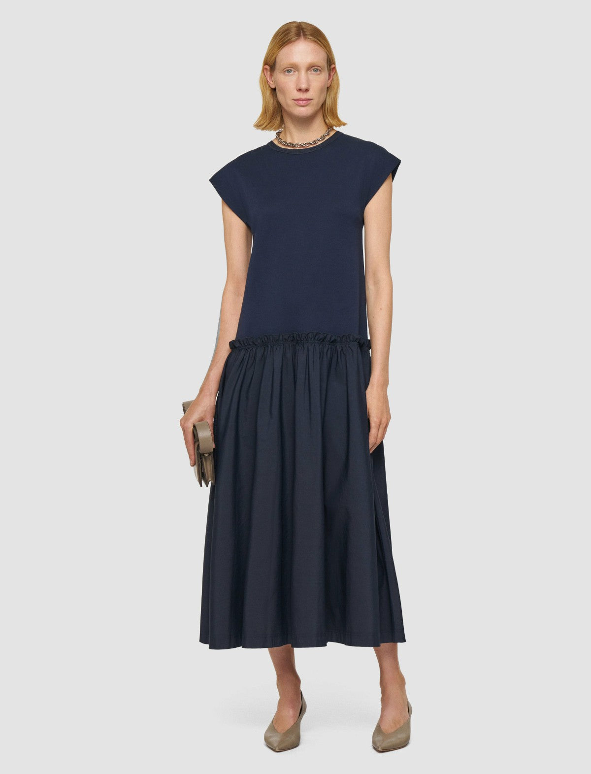 JOSEPH Fashion Women Poplin Jersey Dress Navy