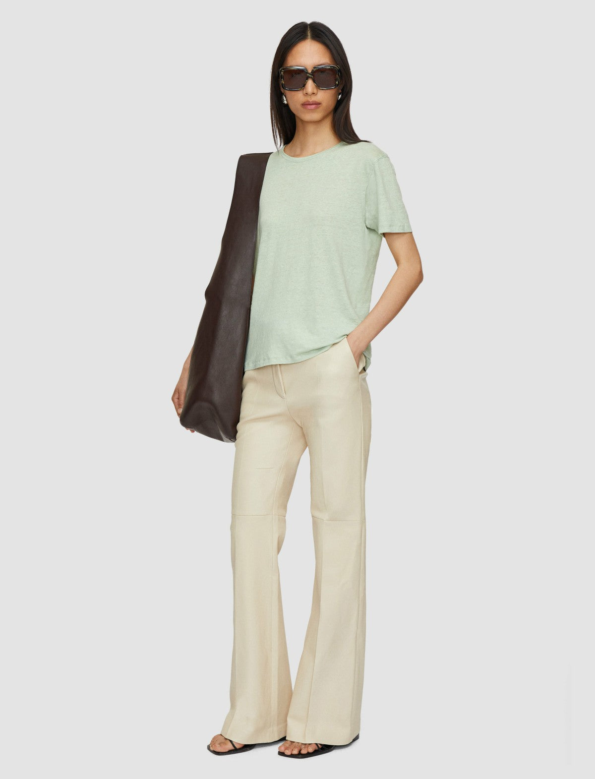 JOSEPH Fashion Women Linen Jersey T-Shirt Matcha
