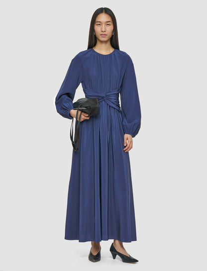 JOSEPH Fashion Women Leila Crepe de Chine Knot Silk Dress Harbour
